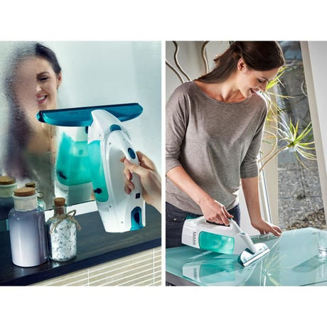 Nettoyeur pour vitre avec manche et mouilleur Leifheit Dry & Clean 51003, set pour un nettoyage sans traces, autonomie 38min