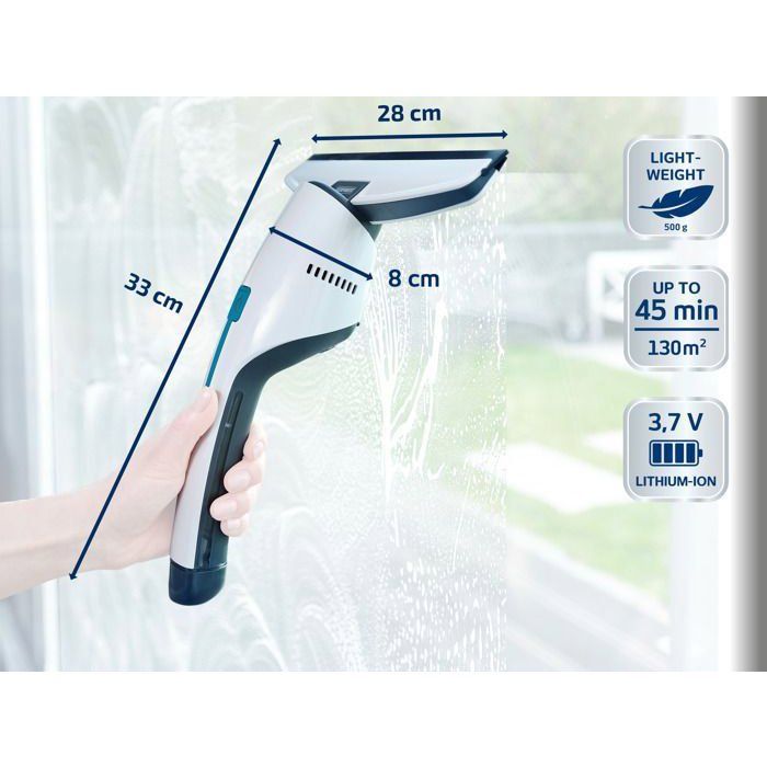 Aspirateur a vitres et salle de bains Leifheit Nemo 51035, lave vitres électrique avec boîtier étanche et support mural, blanc
