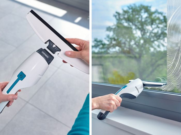 Aspirateur a vitres et salle de bains Leifheit Nemo 51035, lave vitres électrique avec boîtier étanche et support mural, blanc