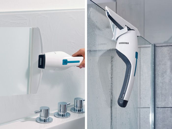 Aspirateur a vitres et salle de bains Leifheit Nemo 51035, lave vitres électrique avec boîtier étanche et support mural, blanc