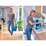 Set lave sol avec seau essoreur Leifheit Clean Twist Disc Mop 52101, balais serpilliere a franges avec manche télescopique, seau 6 L