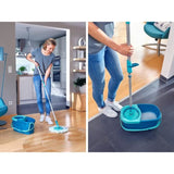 Set lave sol avec seau essoreur Leifheit Clean Twist Disc Mop 52101, balais serpilliere a franges avec manche télescopique, seau 6 L