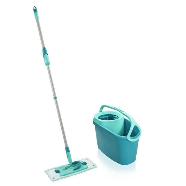 Set lave sol avec seau essoreur Leifheit Clean Twist M Ergo 52120, balais serpillere plat, manche télescopique de 110 a 140 cm
