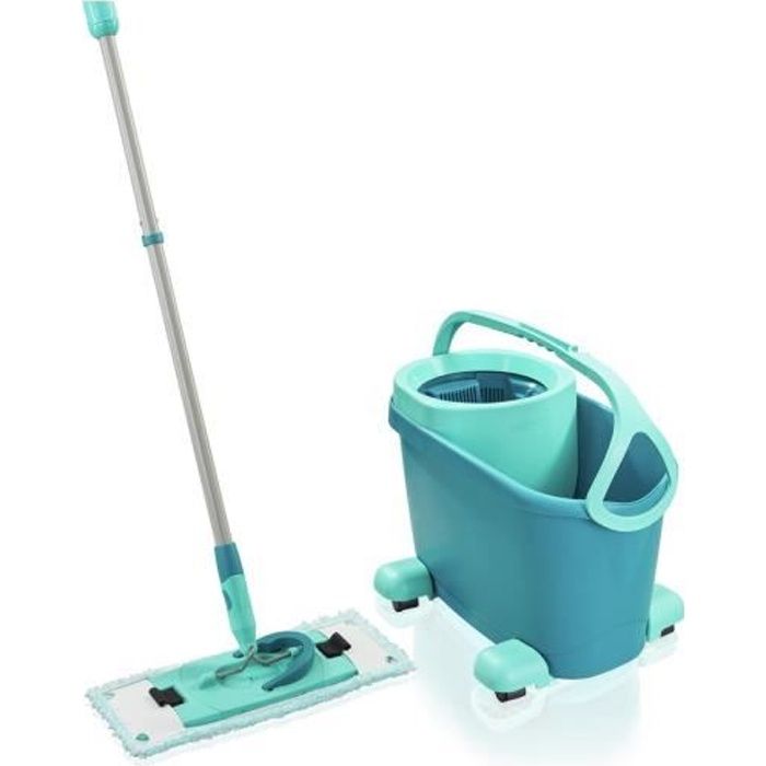 Leifheit Clean Twist M Ergo Mobile 52121 Mop Bucket Wringer Set with Wheels, Flat Mop, Floor Cleaner