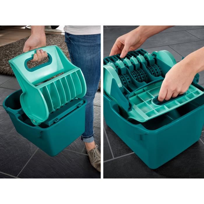 Set lave sol avec seau essoreur Leifheit Profi Compact 55092, balais a plat serpilliere 42cm avec housse idéal pour tous sols lisses