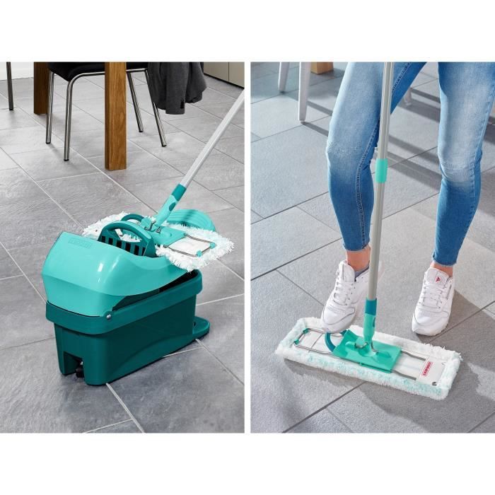 Set lave sol avec seau essoreur a roulettes Leifheit Profi XL Mobile 55096, balai serpilliere a plat 360° avec une housse micro duo