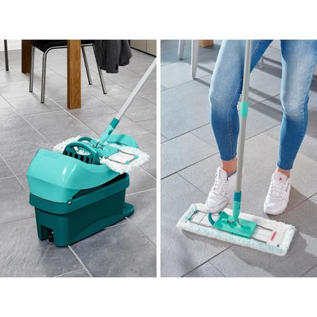 Set lave sol avec seau essoreur a roulettes Leifheit Profi XL Mobile 55096, balai serpilliere a plat 360° avec une housse micro duo