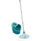 Set lave sol avec seau essoreur Leifheit  Classic 56792, balai a franges en viscose tres absorbantes, seau essoreur 12 L, turquoise