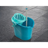 Set lave sol avec seau essoreur Leifheit  Classic 56792, balai a franges en viscose tres absorbantes, seau essoreur 12 L, turquoise