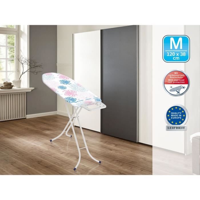 Table a repasser Leifheit Classic M Basic 72577, table de repassage avec hauteur réglable de 69 a 88 cm, housse en cotton, 120x38cm