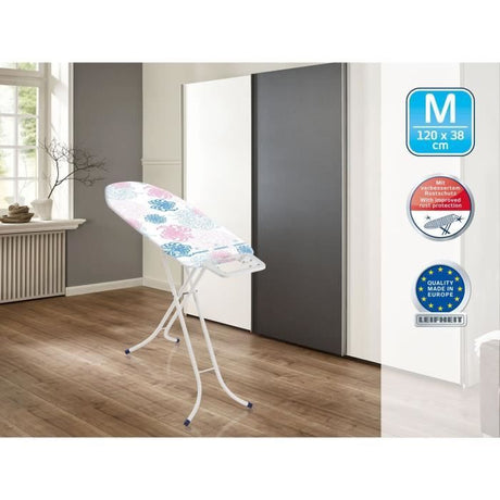 Table a repasser Leifheit Classic M Basic 72577, table de repassage avec hauteur réglable de 69 a 88 cm, housse en cotton, 120x38cm