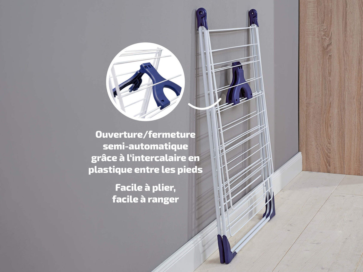 Étendoir a linge Leifheit Classic 200 Flex 81408,  séchoir a linge avec 20m d'étendage et ailettes réglables en hauteur, blanc