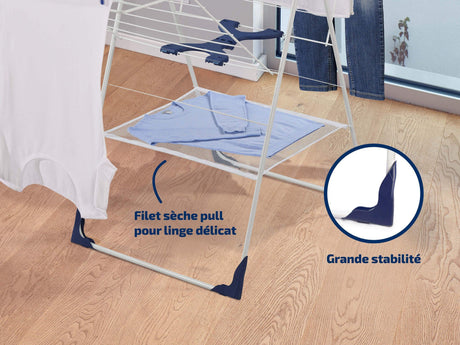 Étendoir a linge Leifheit Classic 250 Flex 81409,  séchoir a linge avec 25m d'étendage et ailettes réglables en hauteur, blanc
