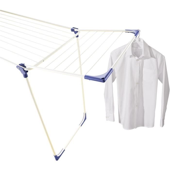 Étendoir a linge Leifheit Classic 180 Solid 81621, séchoir a linge compact avec 18m d'étendage et 4 supports pour cintres, blanc
