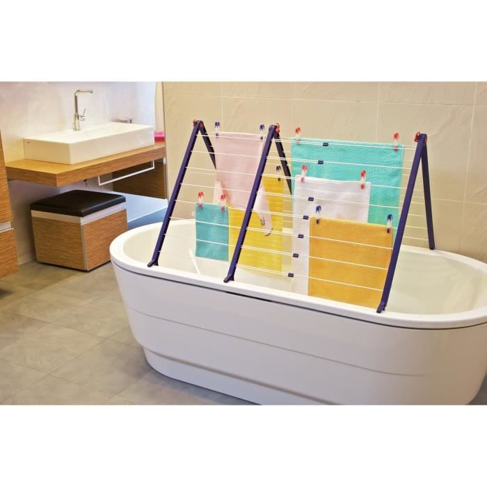Étendoir a linge Leifheit Pegasus V Duo 81702,  séchoir a linge extensible adapté aux baignoires, 19m d'étendage, blanc et bleu