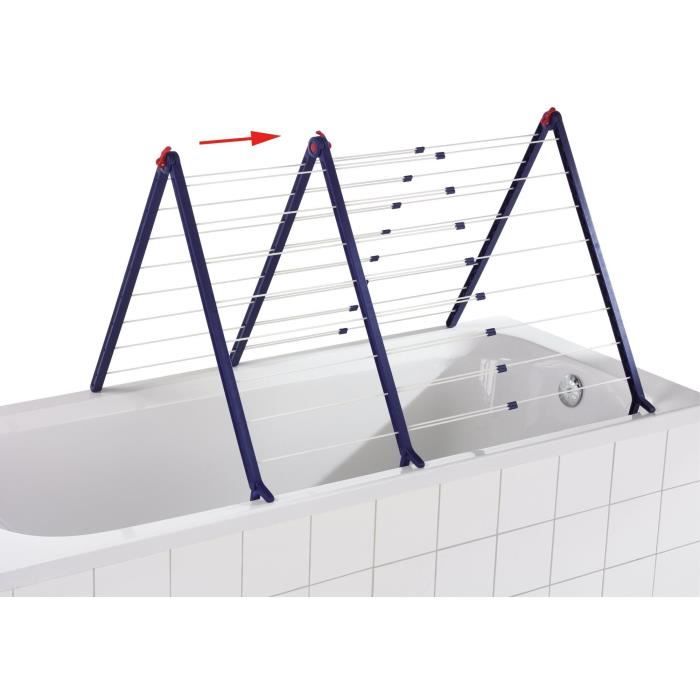Étendoir a linge Leifheit Pegasus V Duo 81702,  séchoir a linge extensible adapté aux baignoires, 19m d'étendage, blanc et bleu