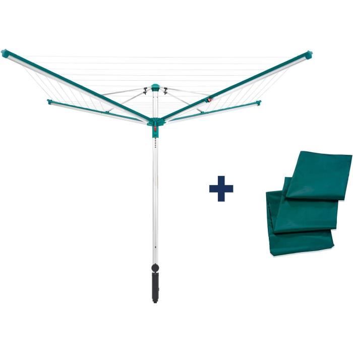 Séchoir parapluie Leifheit Linomatic 500 Deluxe Cover 82007, étendoir jardin avec fils rétractables et 50m d'étendage, housse, vert