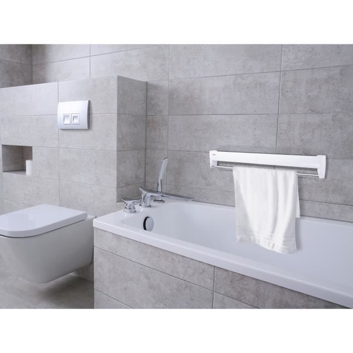 Séchoir mural Leifheit Telegant 36 Protect Plus 83201, étendoir mural dépliable avec 5 barres de 72cm, matériau inoxydable, blanc