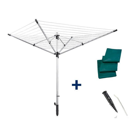 Séchoir parapluie Leifheit LinoLift 600 QuickStart 85282, étendoir jardin avec 60m d'étendage, housse et douille de fixation, gris