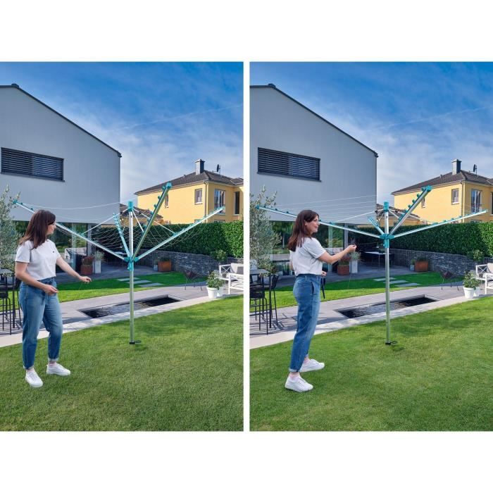 Séchoir parapluie Leifheit Linomatic 400 Easy 85285, étendoir a linge parapluie avec 40m d'étendage et syteme Easy-Lift, turquoise