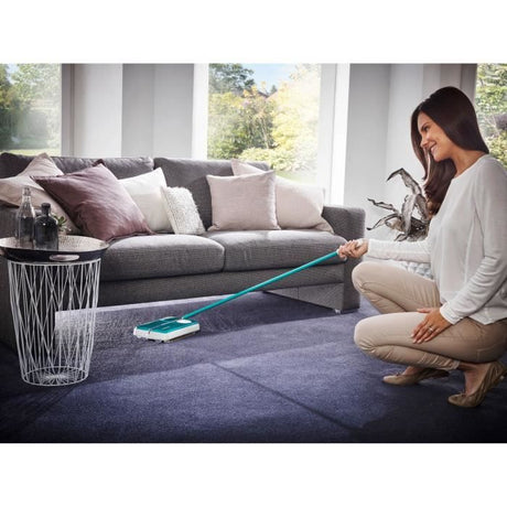 Balai mécanique Leifheit Regulus 11700, balayeuse efficace avec 3 brosses rotatives de balayage, sans câble ni électricité,turquoise