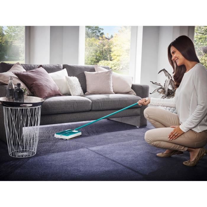 Balai mécanique Leifheit Regulus 11700, balayeuse efficace avec 3 brosses rotatives de balayage, sans câble ni électricité,turquoise