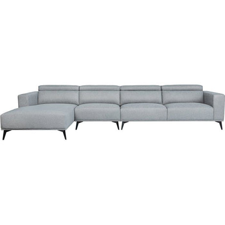 Canapé d'angle modulable - 4 places - LEONIE - Tissu Gris clair - Tetieres ajustables - 357 x 175 x 75 cm