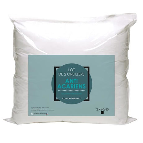 Lot de 2 Oreillers Microfibre - BLANREVE - Anti-Acariens - 60 x 60 cm - Blanc