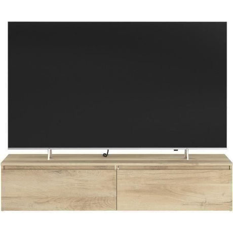 Meuble TV 2 tiroirs a suspendre ou a poser - LEVIATHAN - Décor Chene - 138,5 x 40 x 29 cm - PARISOT