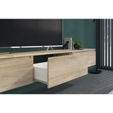 Meuble TV 2 tiroirs a suspendre ou a poser - LEVIATHAN - Décor Chene - 138,5 x 40 x 29 cm - PARISOT