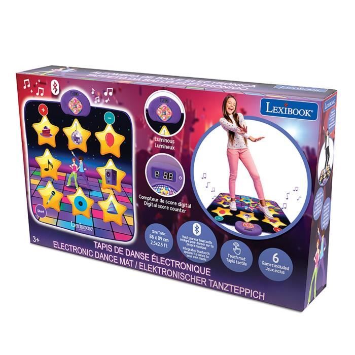 Lexibook - Tapis de danse électronique  - Touches Lumineuses - Enceinte intégrée - Violet/Jaune -DM10 - Bluetooth - 6 modes de jeu