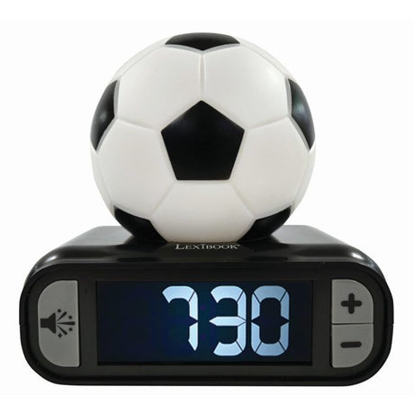 LEXIBOOK - Réveil veilleuse Football - Sons et mélodies, écran LCD rétro-éclairé et lumineux - Blanc, Noir