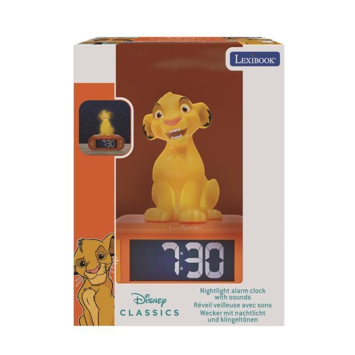 LEXIBOOK - Réveil veilleuse Simba - Sons et mélodies, écran LCD rétro-éclairé et lumineux - Jaune