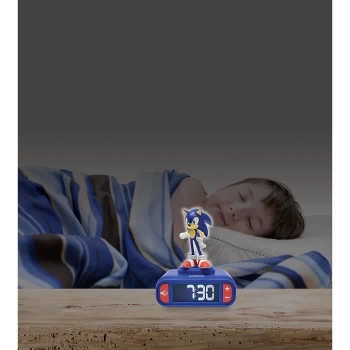 LEXIBOOK - Réveil veilleuse Sonic - Sons et mélodies, écran LCD rétro-éclairé et lumineux - Bleu
