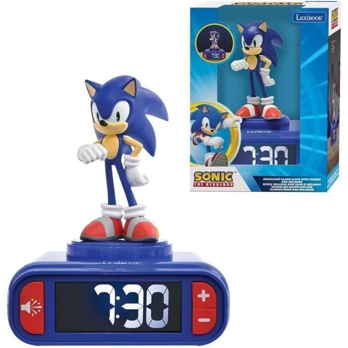 LEXIBOOK - Réveil veilleuse Sonic - Sons et mélodies, écran LCD rétro-éclairé et lumineux - Bleu