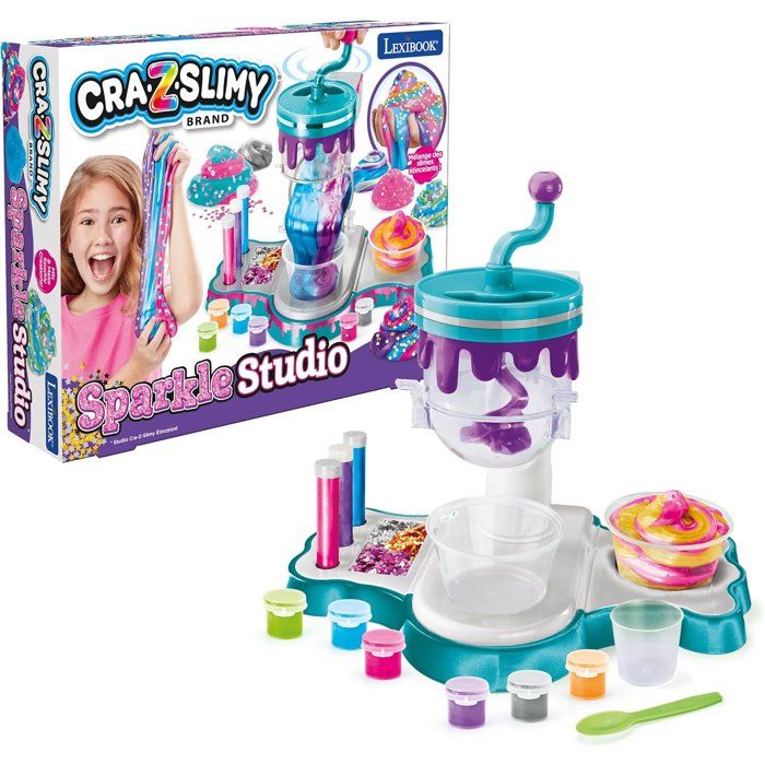 LEXIBOOK CRAZART - Studio Cra-Z-Slimy étincelant - Mélangez couleurs et effets pour fabriquer des slimes