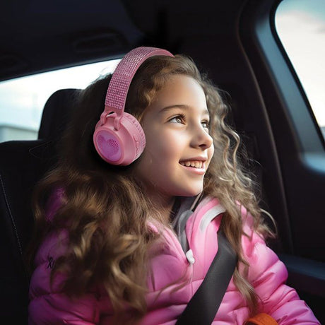 LEXIBOOK - Casque lumineux pliable Bluetooth et filaire avec un design 3D strass roses avec limitation du volume