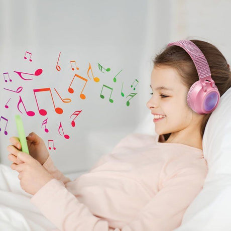 LEXIBOOK - Casque lumineux pliable Bluetooth et filaire avec un design 3D strass roses avec limitation du volume