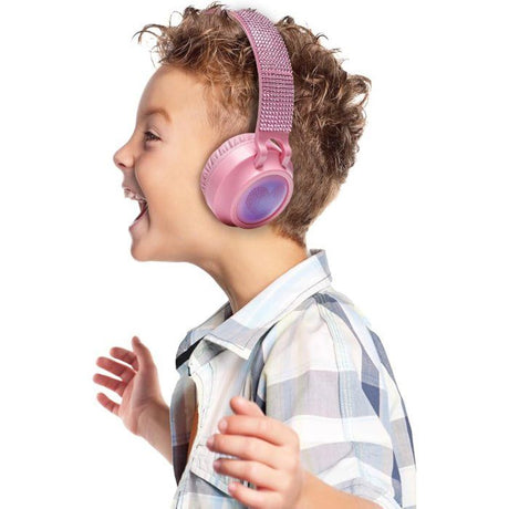 LEXIBOOK - Casque lumineux pliable Bluetooth et filaire avec un design 3D strass roses avec limitation du volume