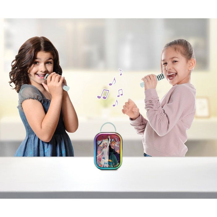 Karaoké Bluetooth La Reine des Neiges - LEXIBOOK  - 2 Microphones -  Batterie Rechargeable Intégrée - Bluetooth - Design Portable