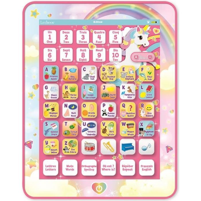 LEXIBOOK - Bilingual Unicorn Educational Tablet - French, English - Bilingual Educational ABC