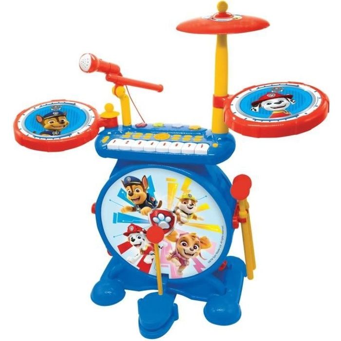 Paw Patrol - Electronic Drum Set for Kids - Luminous - Complete 3 in 1 - Keyboard, Cymbals and Stool - LEXIBOOK