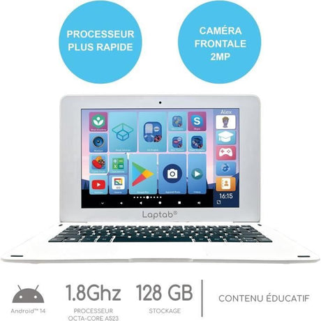 Ordinateur portable tactile LAPTAB pour enfant de 7 ans et plus, écran Full HD de 10.1, stockage 128Go, RAM 4 Go, LEXIBOOK