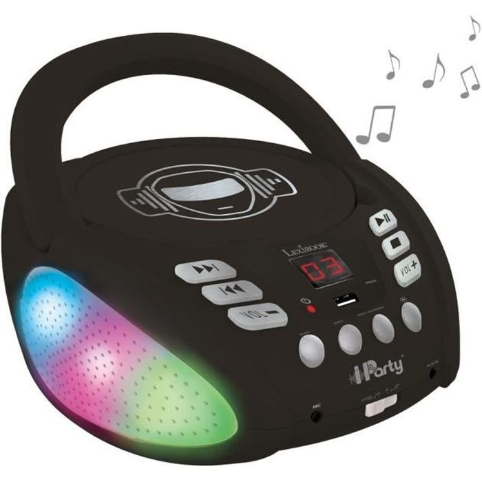 LEXIBOOK iParty Bluetooth CD Player with Light Effects and USB - For Kids - Black