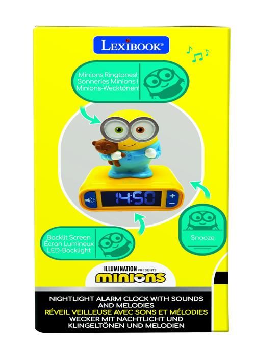 Réveil veilleuse digital LEXIBOOK - Les Minions - 3D lumineux et sonore - Jaune et bleu - Enfant