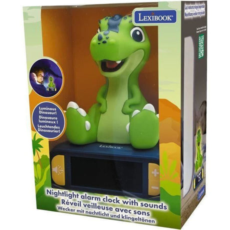 LEXIBOOK - Réveil veilleuse Dino - Sons et mélodies, écran LCD rétro-éclairé et lumineux - Vert