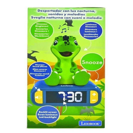 LEXIBOOK - Réveil veilleuse Dino - Sons et mélodies, écran LCD rétro-éclairé et lumineux - Vert