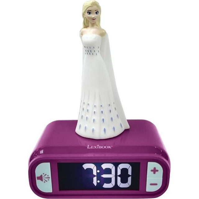 LEXIBOOK - Réveil veilleuse Elsa La Reine des Neiges - Sons et mélodies, écran LCD rétro-éclairé et lumineux - Blanc, Violet