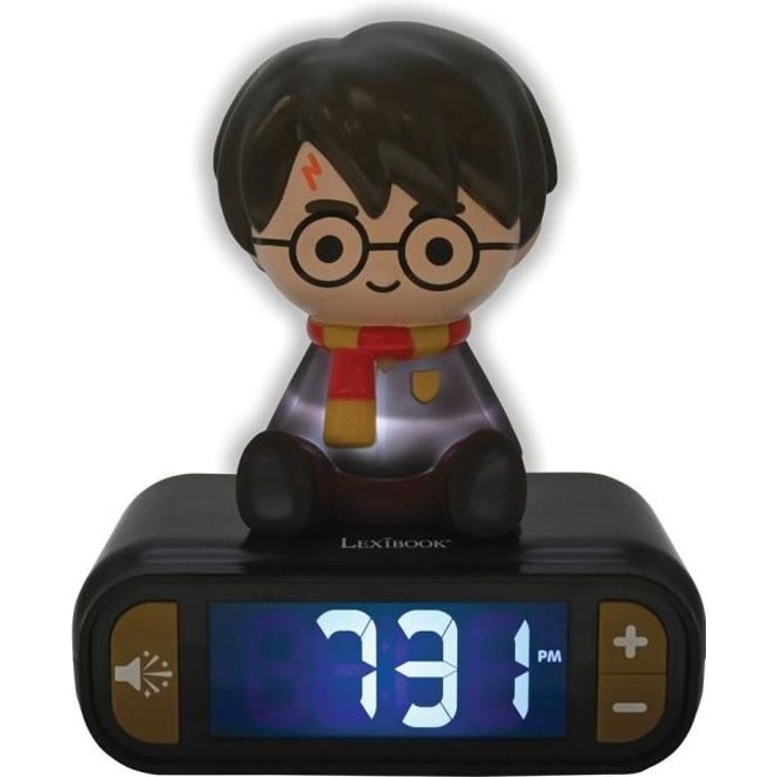 LEXIBOOK - Réveil veilleuse Harry Potter - Sons et mélodies, écran LCD rétro-éclairé et lumineux - Noir