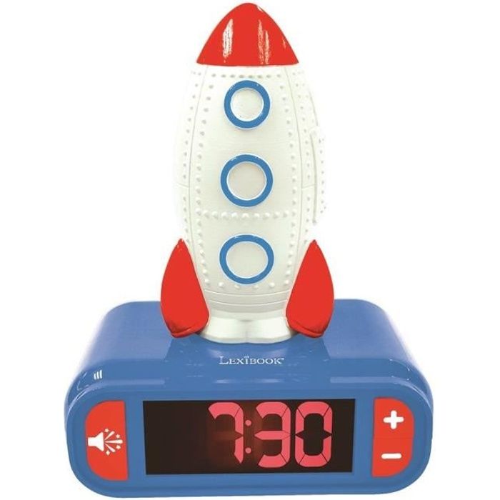 LEXIBOOK digital night light alarm clock - Rocket - 3D light and sound - Blue, white and red - Children